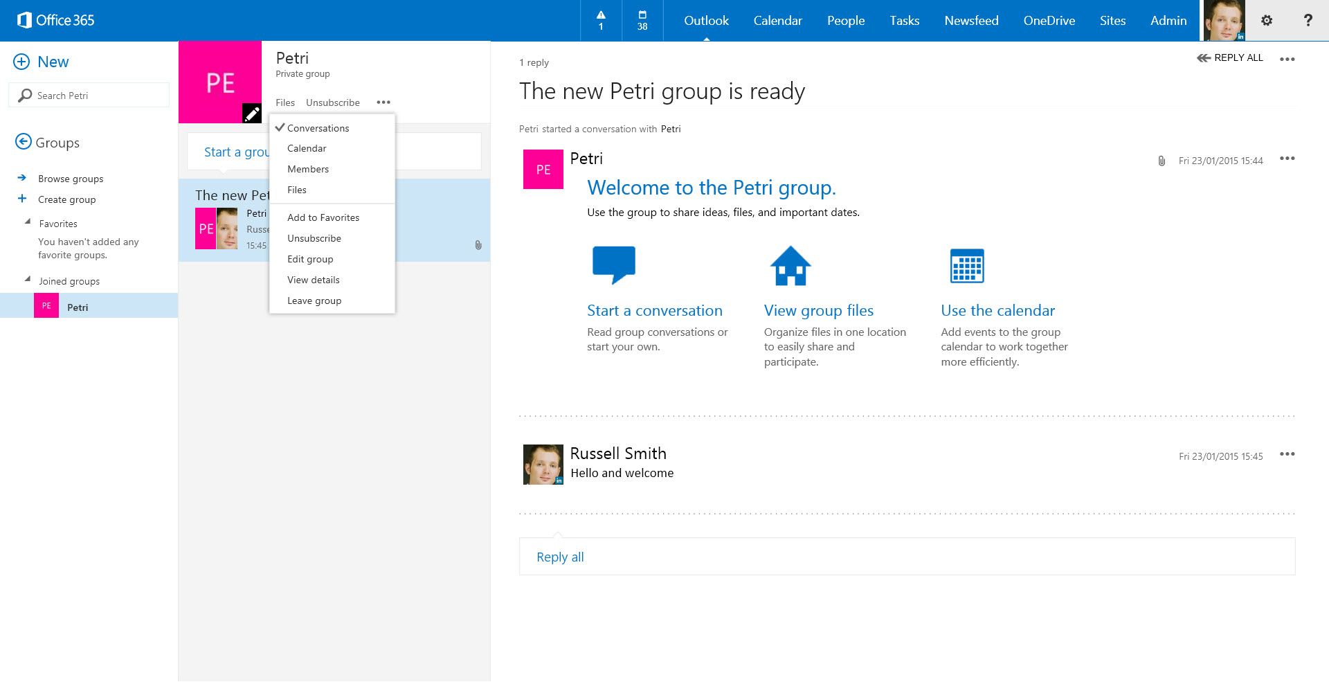 Office 365 groups in Outlook.com. (Image Credit: Russell Smith)