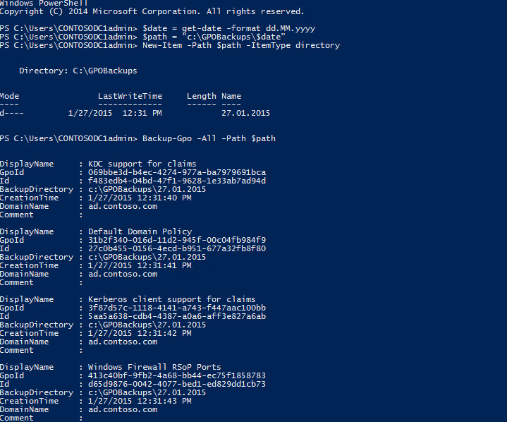 Using Backup-GPO to back up all Group Policy Objects in a domain (Image Credit: Russell Smith)