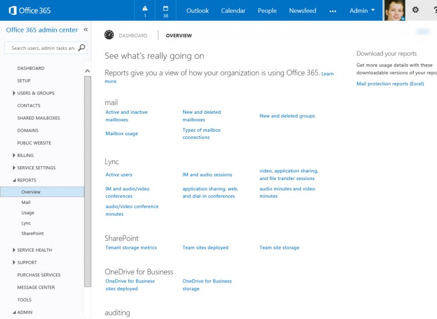 Reports in the Office 365 admin portal. (Image Credit: Russell Smith)