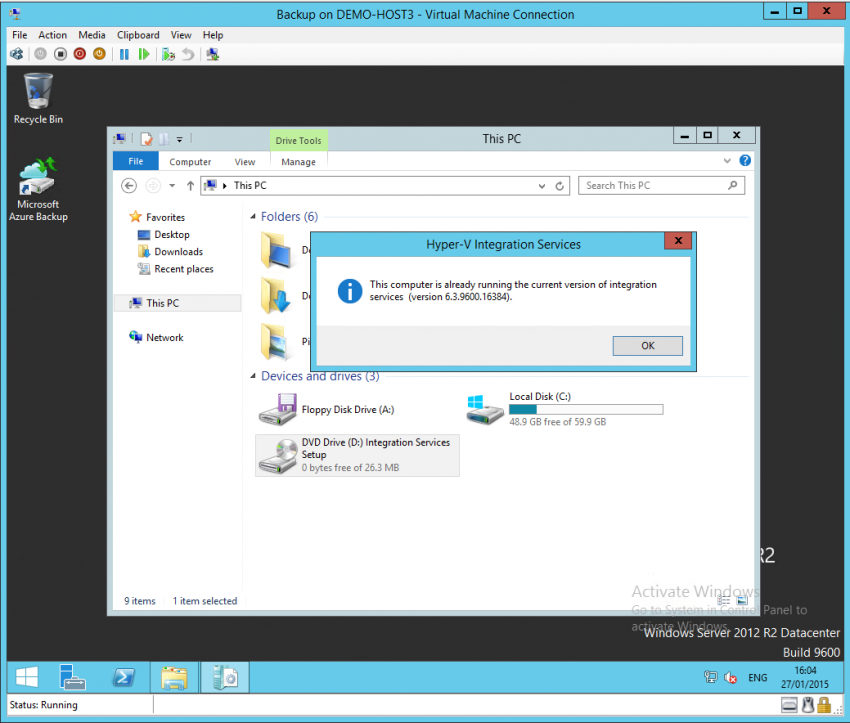 Manually deploying Hyper-V integration components. (Image Credit: Aidan Finn)