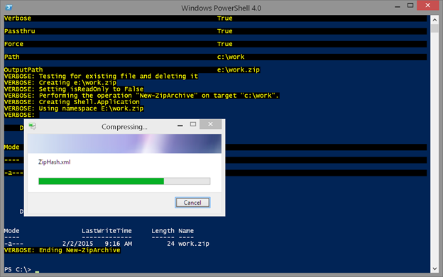 Creating a zip archive with PowerShell. (Image Credit: Jeff Hicks)