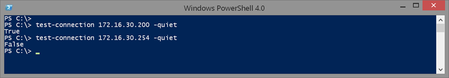 Using the -quiet parameter with the test-connection cmdlet in Windows PowerShell. (Image Credit: Jeff Hicks)