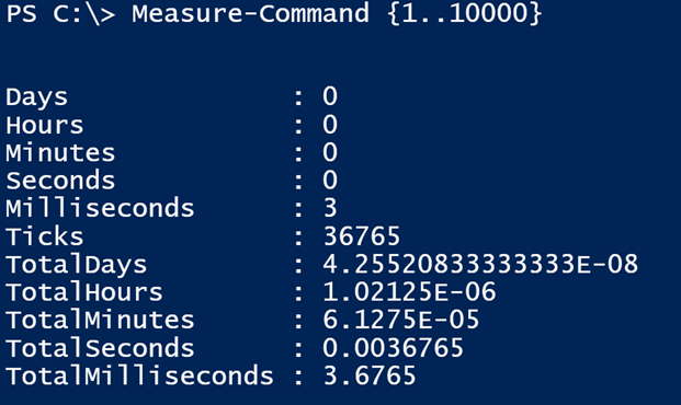 Running the Measure-Command cmdlet in Windows PowerShell. (Image Credit: Jeff Hicks)