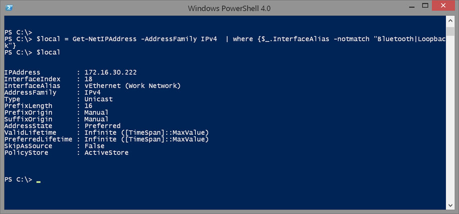 Using Get-NetIPAddress's InterfaceAlias parameter in Windows PowerShell. (Image Credit: Jeff Hicks)