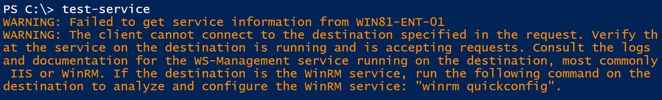 An error is returned because WinRM isn't running. (Image Credit: Jeff Hicks)