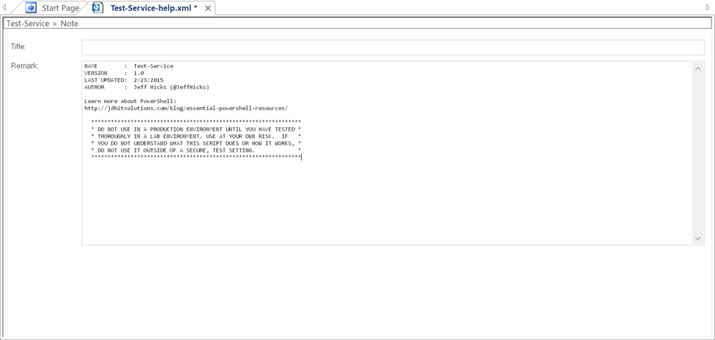 Defining a note in SAPIEN PowerShell Help Writer 2015. (Image Credit: Jeff Hicks)