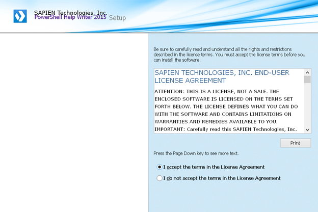 SAPIEN's PowerShell Help Writer 2015 license agreement. (Image Credit: Jeff Hicks)