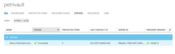 Verify the host connection in Azure Site Recovery (Image Credit: Aidan Finn)
