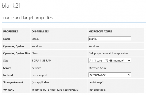 Setting the virtual machine specification and network connection in Azure Site Recovery. (Image Credit: Aidan Finn)