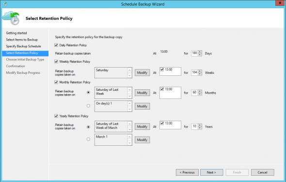 Enable a complex retention policy for backed up data. (Image Credit: Aidan Finn)