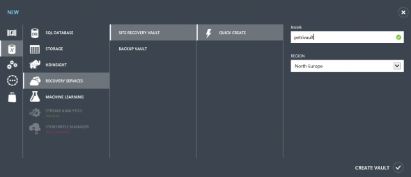 Creating a Site Recovery Vault in Azure. (Image Credit: Aidan Finn)