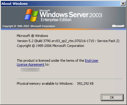 Check the Service Pack level of Windows Server 2003. (Image Credit: Russell Smith)
