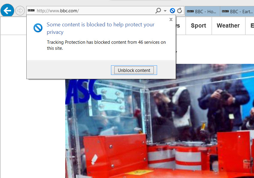 Services blocked by tracking protection in Internet Explorer (Image Credit: Russell Smith)
