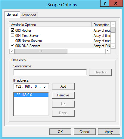 Modify the DHCP scope options in Windows Server 2012 R2 (Image Credit: Russell Smith)