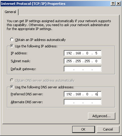 Modify the DNS settings in Windows Server 2003 (Image Credit: Russell Smith)