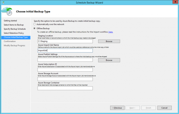 Configure the initial backup to be transported by disk. (Image Credit: Aidan Finn)