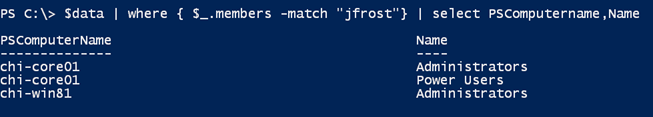 Searching for the user Jack Frost in Windows PowerShell. (Image Credit: Jeff Hicks)