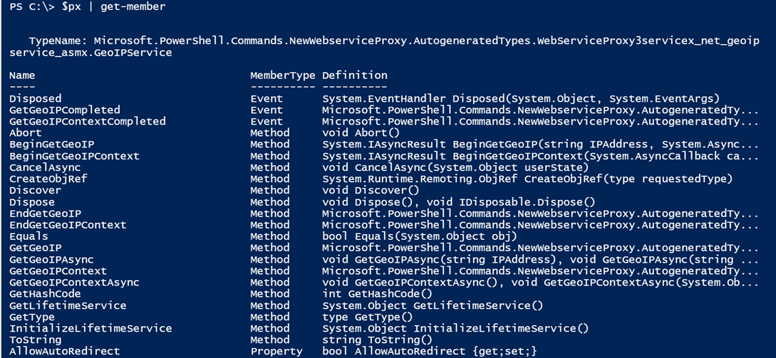 Piping our proxy object to Get-Member in Windows PowerShell. (Image Credit: Jeff Hicks)