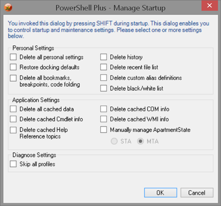 PowerShell Plus Manage Startup options. (Image Credit: Jeff Hicks)