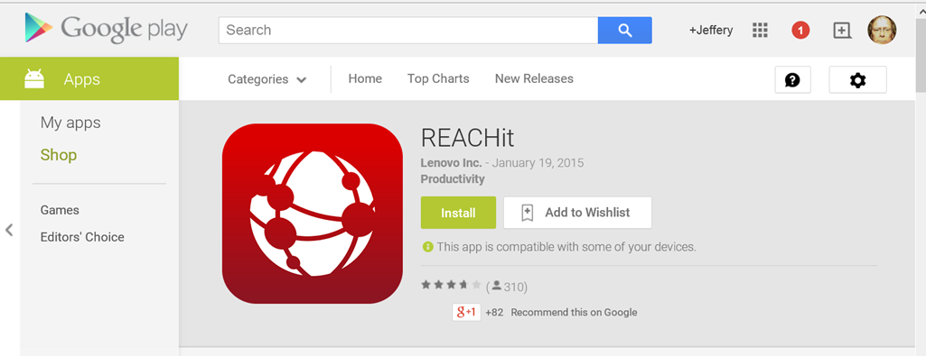 ReachIt in the Google play store. (Image Credit: Jeff Hicks)