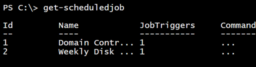 Viewing jobs with the Get-ScheduledJob cmdlet in Windows PowerShell. (Image Credit: Jeff Hicks)