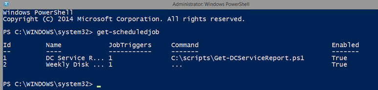 The get-scheduledjob cmdlet in Windows PowerShell. (Image Credit: Jeff Hicks)