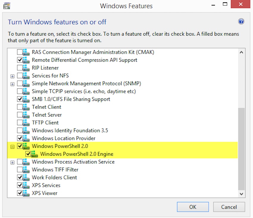 Enable or disable the Windows PowerShell v2 engine in Windows 8.1. (Image: Tim Warner)