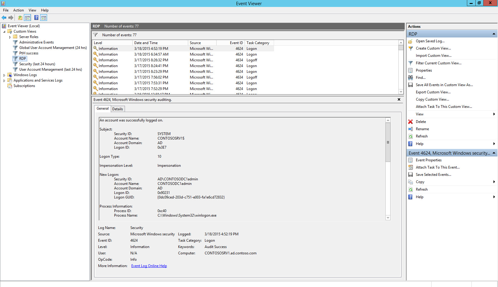 A custom view to show Remote Desktop logons only (Image Credit: Russell Smith)