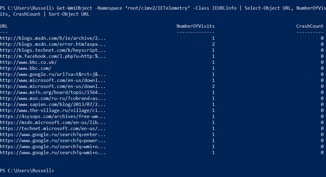 Getting information from Enterprise Site Discovery using PowerShell (Image Credit: Russell Smith)