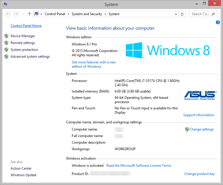 The System dialog in Windows 8.1 (Image Credit: Russell Smith)