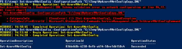 Importing an Azure network configuration XML file - note the error in the first attempt (Image Credit: Aidan Finn)