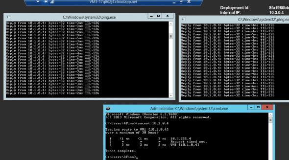 Verifying communications between the connected Azure networks (Image Credit: Aidan Finn)