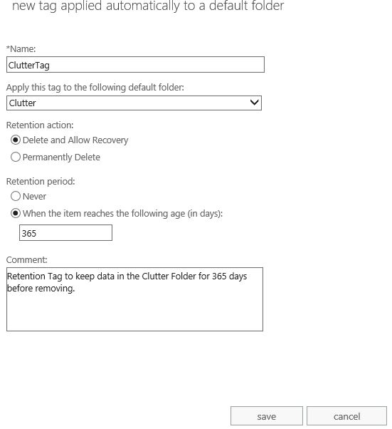 Creating the new retention tag in Office 365. (Image Credit: Theresa Miller)