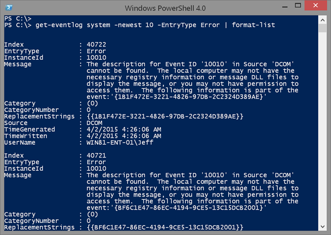 Formatting the get-eventlog display as a list. (Image Credit: Jeff Hicks)