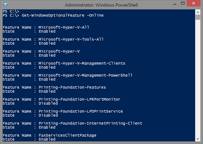 The get-windowsoptionalfeature cmdlet in Windows PowerShell. (Image Credit: Jeff Hicks)