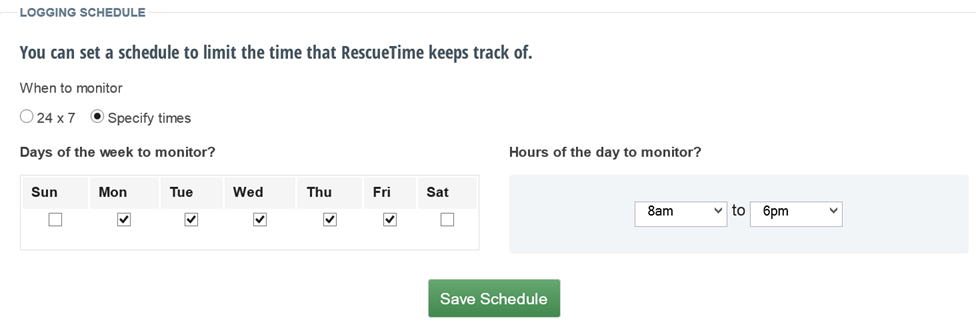 RescueTime logging schedule. (Image Credit: Jeff Hicks)