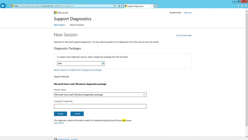 Create a Support Diagnostics Platform package on Microsoft's website (Image Credit: Russell Smith)