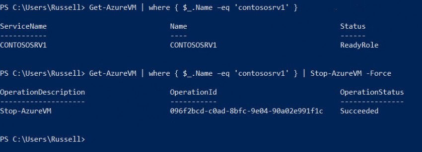 Forcing an Azure VM to shut down using PowerShell (Image Credit: Russell Smith)