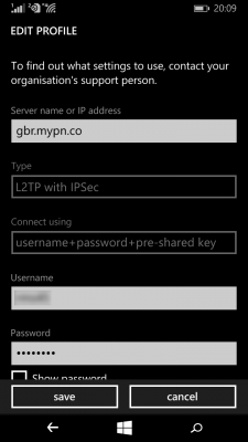 IPsec VPN settings in Windows Phone 8.1 Update 2 (Image Credit: Russell Smith)