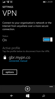 A IPsec VPN connected in Windows Phone 8.1 Update 2 (Image Credit: Russell Smith)
