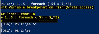 PowerShell hit the variable breakpoint. (Image Credit: Jeff Hicks)