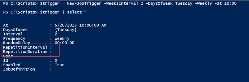 Repetition settings for New-JobTrigger in Windows PowerShell. (Image Credit: Jeff Hicks)