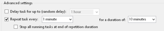 Updating repetition settings so our PowerShell command runs every minute for 10 minutes. (Image Credit: Jeff Hicks)