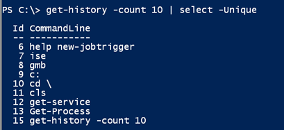 Creating a unique list with PowerShell's Get-History cmdlet. (Image Credit: Jeff Hicks)
