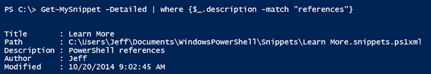Finding specific snippets in Windows PowerShell. (Image Credit: Jeff Hicks)