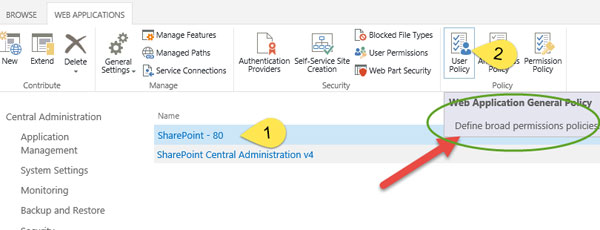 Selecting the web application to grant access in the SharePoint Central Administration console. (Image Credit: Michael Simmons)