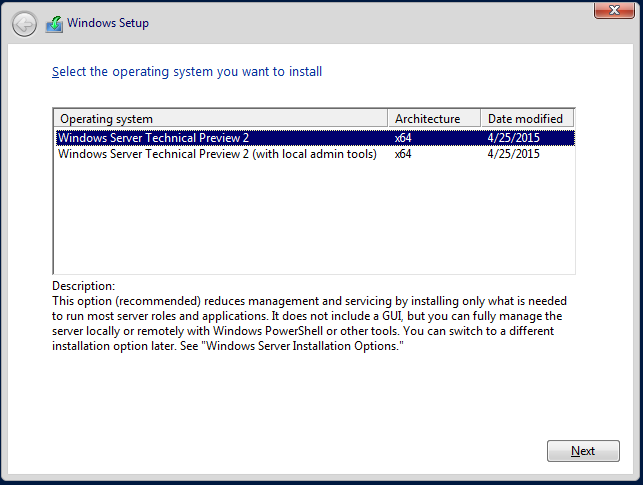 UI options in Windows Server 2016 Technical Preview 2. (Image Credit: Aidan Finn)