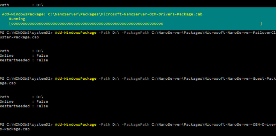 Adding packages to the Nano VHD using PowerShell (Image Credit: Russell Smith)