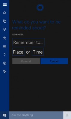 Setting a reminder in Cortana (Image Credit: Russell Smith)