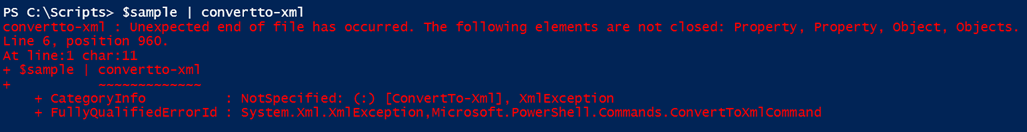 An error with the Convertto-XML cmdlet. (Image Credit: Jeff Hicks)